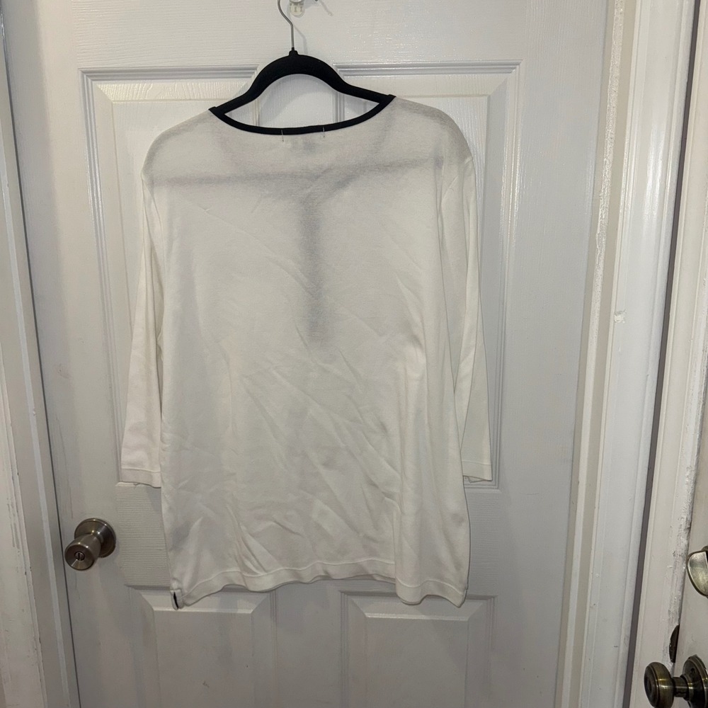 Lauren Ralph Lauren Womens 2x White Black Trim 3/4 Sleeve Henley Pocket Tee Plus - Picture 5 of 6